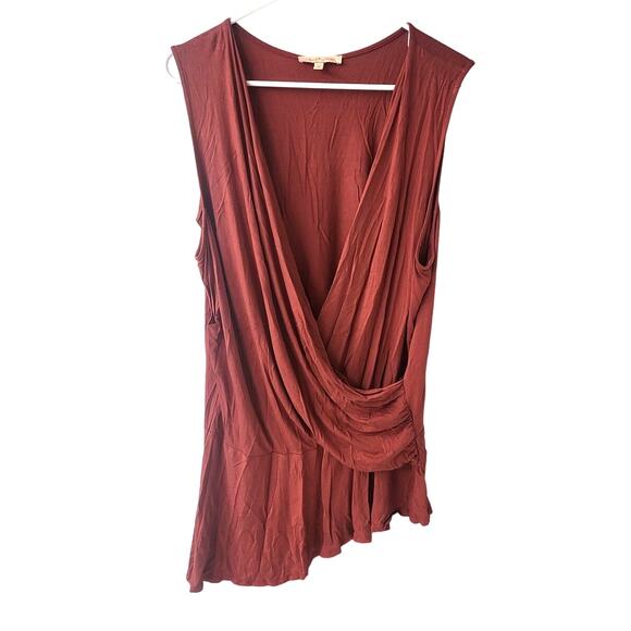Gibson Latimer Rust Color Faux Wrap Asymmetrical Sleeveless Blouse - 1X - Picture 1 of 3